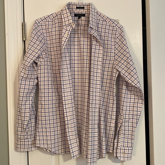 Medium white checkered Banana Republic button down dress shirt. - Picture 1 of 2